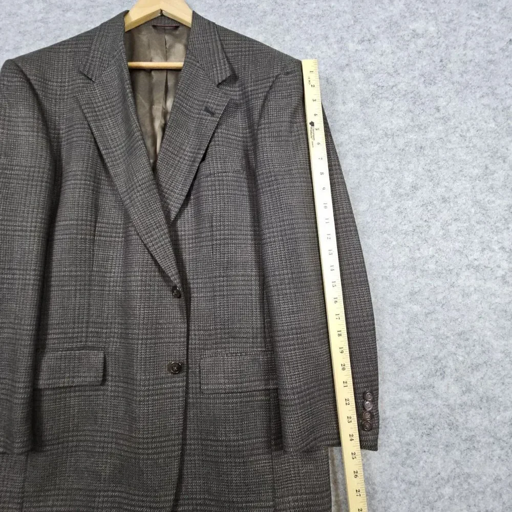 Hart Schaffner & Marx Men's Blazer Size 42L‎ (44) Pure New Wool Brown Windowpane
